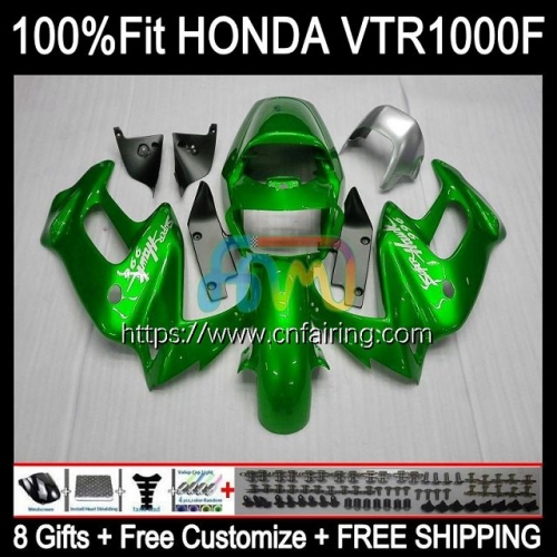 Body For HONDA SuperHawk VTR1000F VTR1000 F 1997 1998 1999 2000 2001 2005 VTR-1000F VTR 1000 Gloss green F 1000F 97 02 03 04 05 Fairing Kit 122HM.115