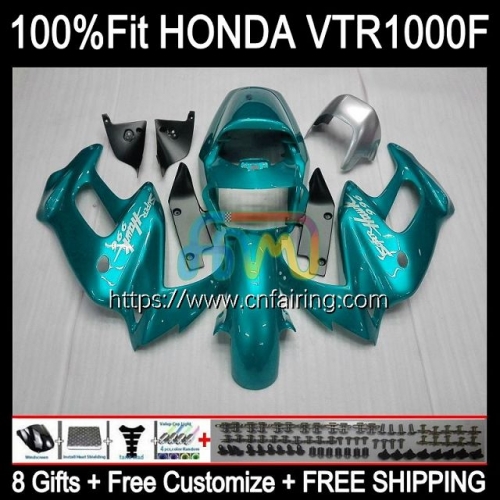 Body For HONDA SuperHawk Glossy Cyan VTR1000F VTR1000 F 1997 1998 1999 2000 2001 2005 VTR-1000F VTR 1000 F 1000F 97 02 03 04 05 Fairing Kit 122HM.116