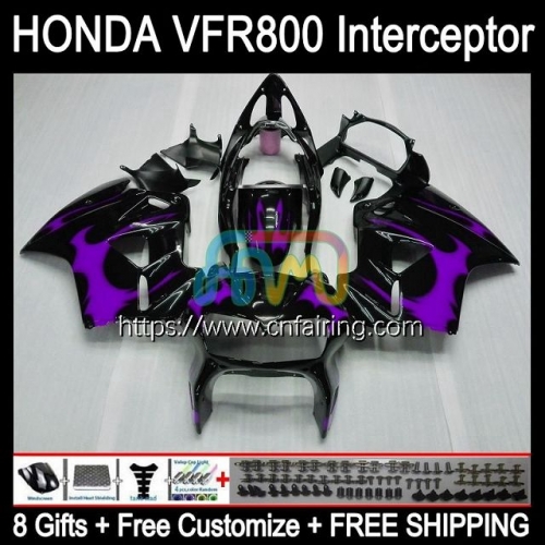 Body For HONDA Interceptor VFR-800R VFR800RR VFR800R VFR-800 1998 1999 2000 2001 VFR800 VFR 800RR 800 R RR Purple Flames 98 99 00 01 Fairings 128HM.75