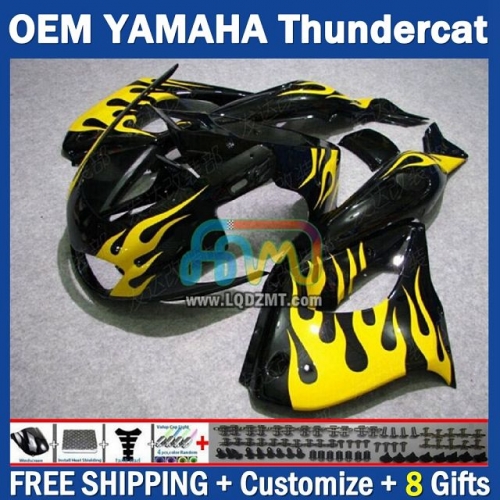 Yellow Flames OEM Full Body Kit For YAMAHA Thunderace YZF1000R 96-07 YZF-1000R 1996-2007 Years 96 97 98 99 00 01 02 03 05 06 07 202No.75 YZF 1000R 1000 R 1996 1997 1998 1999 2000 2001 2002 2003 2004 2005 2006 2007 Motorcycle Fairing Kit With Free Shipping