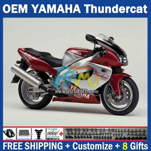 Red Silver OEM Full Body Kit For YAMAHA Thunderace YZF1000R 96-07 YZF-1000R 1996-2007 Years 96 97 98 99 00 01 02 03 05 06 07 202No.102 YZF 1000R 1000 R 1996 1997 1998 1999 2000 2001 2002 2003 2004 2005 2006 2007 Motorcycle Fairing Kit With Free Shipping