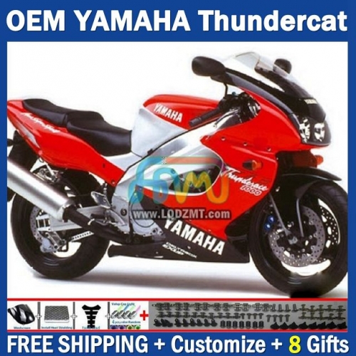 Red Silver OEM Full Body Kit For YAMAHA Thunderace YZF1000R 96-07 YZF-1000R 1996-2007 Years 96 97 98 99 00 01 02 03 05 06 07 202No.84 YZF 1000R 1000 R 1996 1997 1998 1999 2000 2001 2002 2003 2004 2005 2006 2007 Motorcycle Fairing Kit With Free Shipping