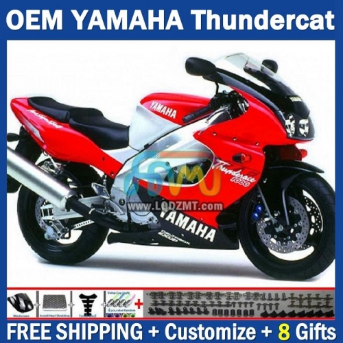 Red Silver OEM Full Body Kit For YAMAHA Thunderace YZF1000R 96-07 YZF-1000R 1996-2007 Years 96 97 98 99 00 01 02 03 05 06 07 202No.90 YZF 1000R 1000 R 1996 1997 1998 1999 2000 2001 2002 2003 2004 2005 2006 2007 Motorcycle Fairing Kit With Free Shipping