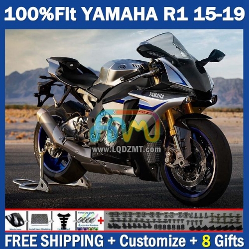Factory Hot Silver Injection Molding Full Body Kit 100% Fit For YAMAHA YZF-R1 YZF R1 R 1 1000 YZF1000 15-19 215No.18 YZFR1 15 16 17 18 19 YZF-1000 2015 2016 2017 2018 2019 Frame Bodywork Free Customization OEM Motorcycle Fairing Kit With Free Shipping