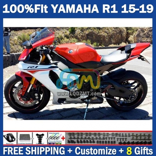Factory Red White Injection Molding Full Body Kit 100% Fit For YAMAHA YZF-R1 YZF R1 R 1 1000 YZF1000 15-19 215No.3 YZFR1 15 16 17 18 19 YZF-1000 2015 2016 2017 2018 2019 Frame Bodywork Free Customization OEM Motorcycle Fairing Kit With Free Shipping