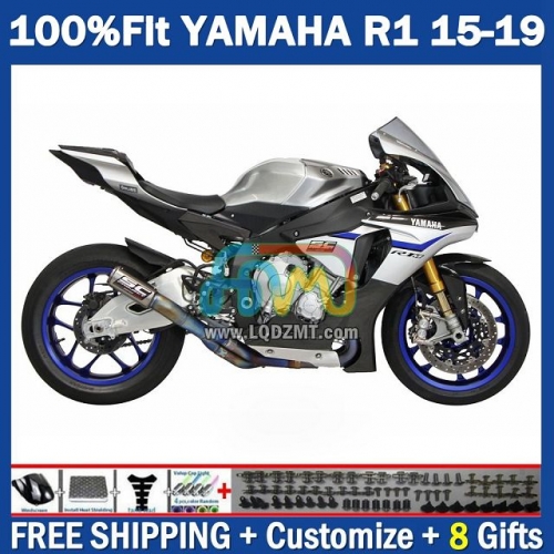 Factory Light Silver Injection Molding Full Body Kit 100% Fit For YAMAHA YZF-R1 YZF R1 R 1 1000 YZF1000 15-19 215No.11 YZFR1 15 16 17 18 19 YZF-1000 2015 2016 2017 2018 2019 Frame Bodywork Free Customization OEM Motorcycle Fairing Kit With Free Shipping