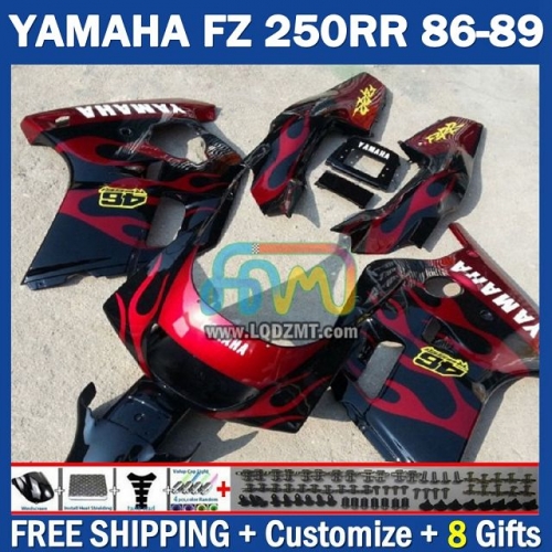 Stock Red Flames OEM Full Body Kit For YAMAHA FZR250 R 86-89 FZRR FZR 250 250R FZR250RR 1986-1989 Years 219No.71 FZR-250 RR FZR250R 86 87 88 89 FZRR250R 1986 1987 1988 1989 Frame Bodywork Free Customization Motorcycle Fairing Kit With Free Shipping