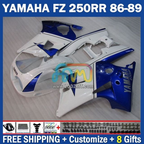 Stock Blue White OEM Full Body Kit For YAMAHA FZR250 R 86-89 FZRR FZR 250 250R FZR250RR 1986-1989 Years 219No.77 FZR-250 RR FZR250R 86 87 88 89 FZRR250R 1986 1987 1988 1989 Frame Bodywork Free Customization Motorcycle Fairing Kit With Free Shipping
