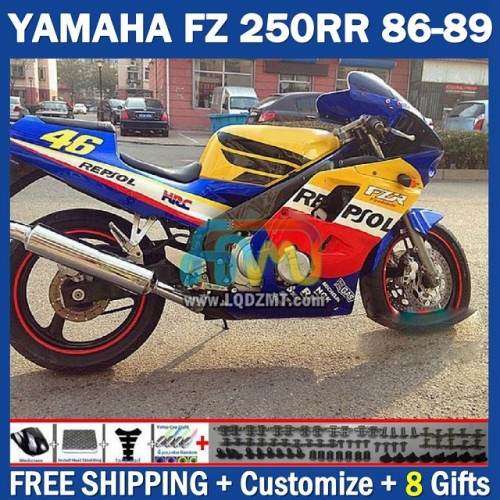 Stock Repsol Orange OEM Full Body Kit For YAMAHA FZR250 R 86-89 FZRR FZR 250 250R FZR250RR 1986-1989 Years 219No.69 FZR-250 RR FZR250R 86 87 88 89 FZRR250R 1986 1987 1988 1989 Frame Bodywork Free Customization Motorcycle Fairing Kit With Free Shipping