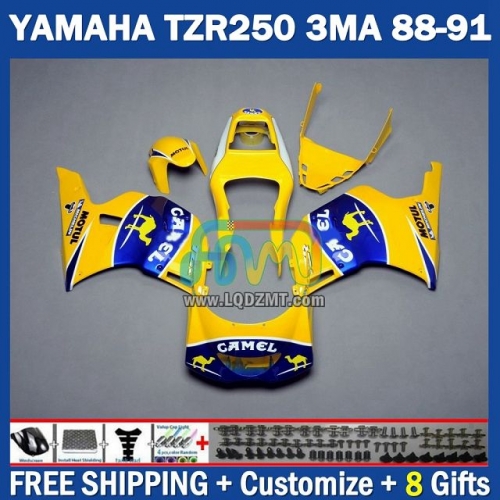 Gloss Yellow Blue ﻿OEM Full Body Kit 100% Fit For YAMAHA TZR250 YPVS RS TZR-250 TZR 250 R RR TZR250R 1986-1989 Years 220No.83 TZR250RR 88 89 90 91 3MA 1988 1989 1990 1991 Frame Bodywork Free Customization Motorcycle Fairing Kit With Free Shipping