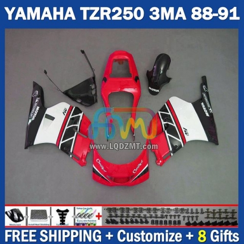 Gloss Red White ﻿OEM Full Body Kit 100% Fit For YAMAHA TZR250 YPVS RS TZR-250 TZR 250 R RR TZR250R 1986-1989 Years 220No.76 TZR250RR 88 89 90 91 3MA 1988 1989 1990 1991 Frame Bodywork Free Customization Motorcycle Fairing Kit With Free Shipping