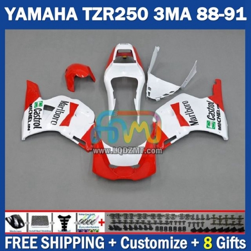 Gloss Red White ﻿OEM Full Body Kit 100% Fit For YAMAHA TZR250 YPVS RS TZR-250 TZR 250 R RR TZR250R 1986-1989 Years 220No.81 TZR250RR 88 89 90 91 3MA 1988 1989 1990 1991 Frame Bodywork Free Customization Motorcycle Fairing Kit With Free Shipping