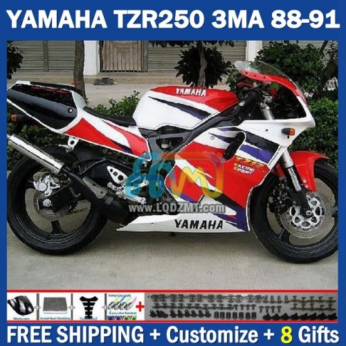 Gloss Red White ﻿OEM Full Body Kit 100% Fit For YAMAHA TZR250 YPVS RS TZR-250 TZR 250 R RR TZR250R 1986-1989 Years 220No.86 TZR250RR 88 89 90 91 3MA 1988 1989 1990 1991 Frame Bodywork Free Customization Motorcycle Fairing Kit With Free Shipping