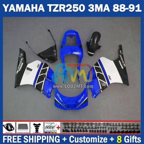 Gloss Blue White ﻿OEM Full Body Kit 100% Fit For YAMAHA TZR250 YPVS RS TZR-250 TZR 250 R RR TZR250R 1986-1989 Years 220No.75 TZR250RR 88 89 90 91 3MA 1988 1989 1990 1991 Frame Bodywork Free Customization Motorcycle Fairing Kit With Free Shipping