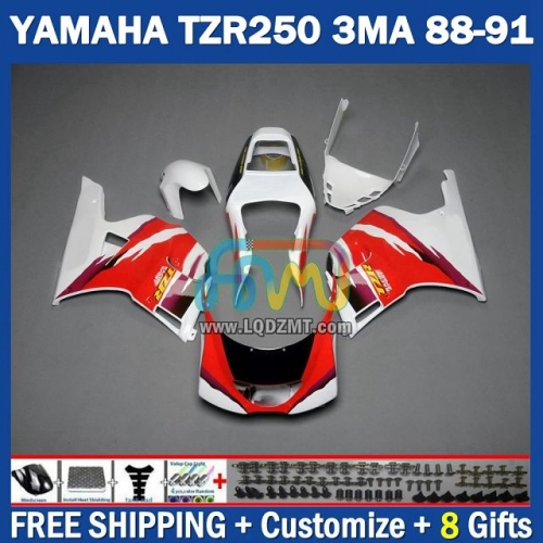 Gloss Red White ﻿OEM Full Body Kit 100% Fit For YAMAHA TZR250 YPVS RS TZR-250 TZR 250 R RR TZR250R 1986-1989 Years 220No.85 TZR250RR 88 89 90 91 3MA 1988 1989 1990 1991 Frame Bodywork Free Customization Motorcycle Fairing Kit With Free Shipping