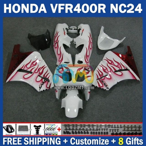 Red Flames White ABS Full Body Kit For HONDA VFR400R NC24 VFR400 R V4 VFR400RR RVF 400RR 1987-1988 239No.0 RVF400RR VFR 400 R RR 87 88 RVF400R 400R CC 1987 1988 Years Frame Bodywork Free Customization OEM Motorcycle Fairing Kit With Free Shipping