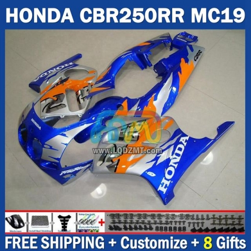 Blue Silvery Orange ﻿Injection Molding Full Body Kit 100% Fit For HONDA MC19 CBR250RR CBR250 CBR 250 RR CC CBR250CC 88-89 236No.0 MC 19 CBR 250CC 88 89 250RR 1988 1989 Years Frame Bodywork Free Customization OEM Motorcycle Fairing Kit With Free Shipping