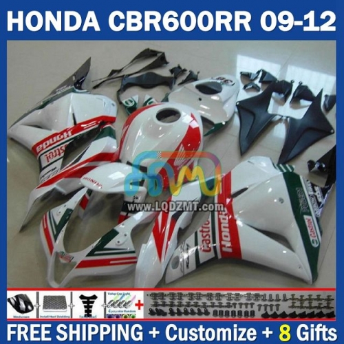 Factory Castrol White Injection Molding Full Body Kit 100% Fit For HONDA CBR600RR CBR 600RR 600CC 09-12 CBR600 CC 09 10 11 12 228No.62 CBR 600 RR F5 2009 2010 2011 2012 Years Frame Bodywork Free Customization OEM Motorcycle Fairing Kit With Free Shipping