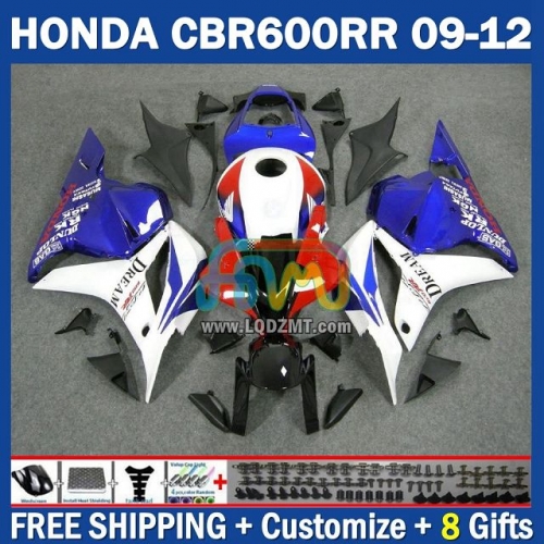 Glossy Blue White Injection Molding Full Body Kit 100% Fit For HONDA CBR600RR CBR 600RR 600CC 09-12 CBR600 CC 09 10 11 12 228No.68 CBR 600 RR F5 2009 2010 2011 2012 Years Frame Bodywork Free Customization OEM Motorcycle Fairing Kit With Free Shipping