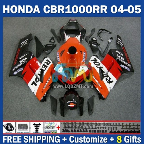 Stock Repsol Orange Injection Molding Full Body Kit 100% Fit For HONDA CBR1000 CC CBR 1000RR 1000CC 04-05 230No.53 CBR1000CC CBR1000RR 04 05 CBR 1000 RR 2004 2005 Years Frame Bodywork Free Customization OEM Motorcycle Fairing Kit With Free Shipping