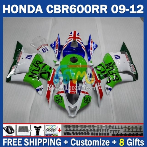 Green White White Injection Molding Full Body Kit 100% Fit For HONDA CBR600RR CBR 600RR 600CC 09-12 CBR600 CC 09 10 11 12 228No.93 CBR 600 RR F5 2009 2010 2011 2012 Years Frame Bodywork Free Customization OEM Motorcycle Fairing Kit With Free Shipping