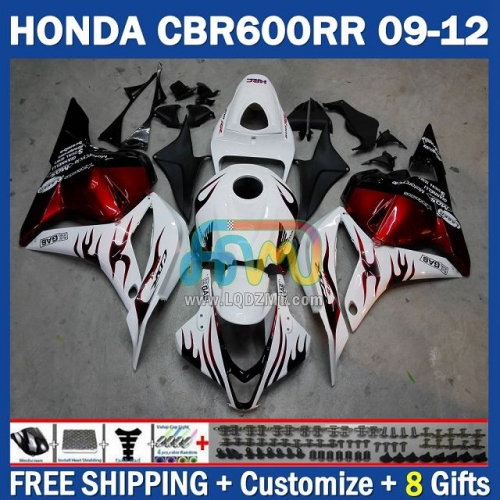 Red Flames White Injection Molding Full Body Kit 100% Fit For HONDA CBR600RR CBR 600RR 600CC 09-12 CBR600 CC 09 10 11 12 228No.92 CBR 600 RR F5 2009 2010 2011 2012 Years Frame Bodywork Free Customization OEM Motorcycle Fairing Kit With Free Shipping