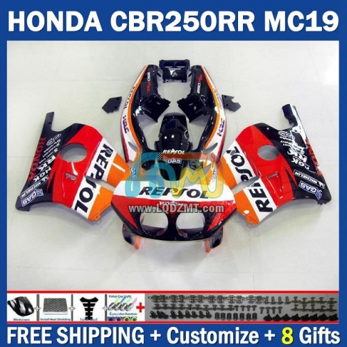 Repsol Orange Black ﻿Injection Molding Full Body Kit 100% Fit For HONDA MC19 CBR250RR CBR250 CBR 250 RR CC CBR250CC 88-89 236No.45 MC 19 CBR 250CC 88 89 250RR 1988 1989 Years Frame Bodywork Free Customization OEM Motorcycle Fairing Kit With Free Shipping