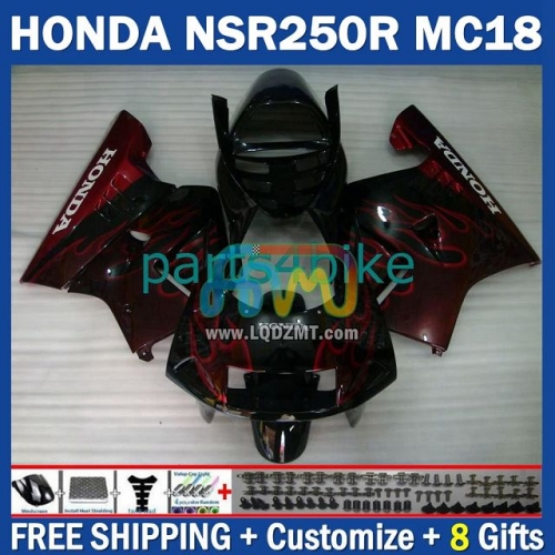 Red Black Flames ABS Full Body Kit For HONDA NSR 250R NSR250R 1988-1989 NS250 NSR 250 R 250CC MC16 MC18 88-89 238No.78 PGM2 NSR250RR 88 89 NSR250 RR 1988 1989 Years Frame Bodywork Free Customization OEM Motorcycle Fairing Kit With Free Shipping