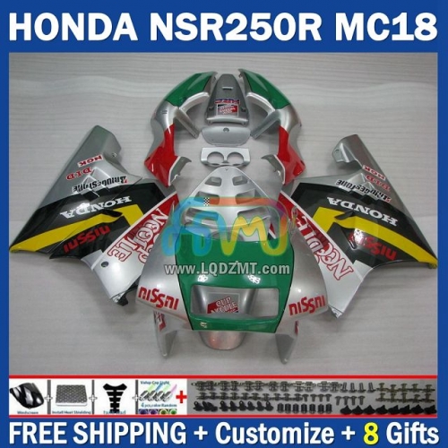 Green Silver Red ABS Full Body Kit For HONDA NSR 250R NSR250R 1988-1989 NS250 NSR 250 R 250CC MC16 MC18 88-89 238No.67 PGM2 NSR250RR 88 89 NSR250 RR 1988 1989 Years Frame Bodywork Free Customization OEM Motorcycle Fairing Kit With Free Shipping