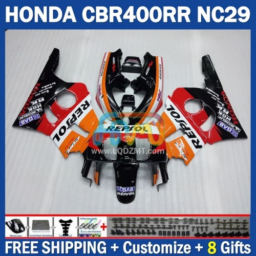 Repsol Orange Black ABS Full Body Kit For HONDA CBR 400CC 400 RR CC 400RR 90 91 92 93 94 95 96 97 98 99 244No.0 NC29 CBR400RR CBR400 RR 1990 1991 1992 1993 1994 1995 1996 1997 1998 1999 Years Frame Bodywork OEM Motorcycle Fairing Kit With Free Shipping