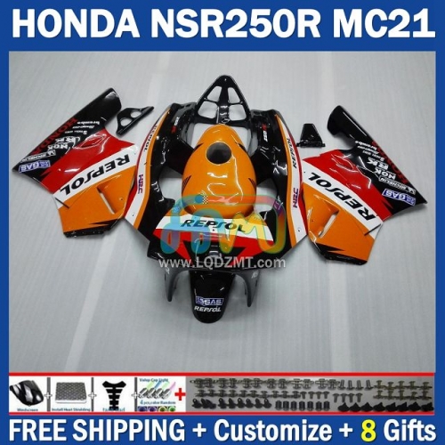 Repsol Orange Black Injection Molding Full Body Kit 100% Fit For HONDA NSR250R NSR-250R NSR250 R 90 91 92 93 241No.0 MC21 PGM3 NSR 250 R RR NSR 250R 1990 1991 1992 1993 Years Frame Bodywork Free Custom OEM Motorcycle Fairing Kit With Free Shipping