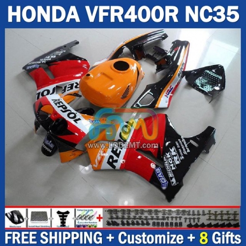 Repsol Black Orange ABS Cowling Full Body Kit For HONDA VFR400R VFR400 VFR RVF 400 R 400R 94 95 96 97 98 246No.0 NC35 RVF 400R 94-98 RVF400R 1994 1995 1996 1997 1998 Years Frame Bodywork Free Customization OEM Motorcycle Fairing Kit With Free Shipping