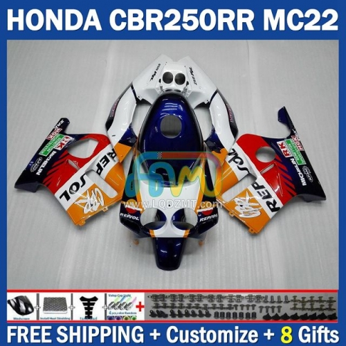 Repsol Blue Orange Injection Molding Full Body Kit 100% Fit For HONDA CBR250RR MC22 90 91 92 93 94 95 96 97 98 99 243No.0 CBR250 CBR 250CC 250 RR 250RR 1990 1991 1992 1993 1995 1996 1997 1998 1999 Frame Bodywork Motorcycle Fairing Kit Free Shipping