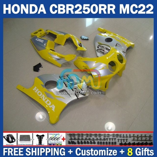 Stock Yellow Silver Injection Molding Full Body Kit 100% Fit For HONDA CBR250RR MC22 90 91 92 93 94 95 96 97 98 99 243No.99 CBR250 CBR 250CC 250 RR 250RR 1990 1991 1992 1993 1995 1996 1997 1998 1999 Frame Bodywork Motorcycle Fairing Kit Free Shipping