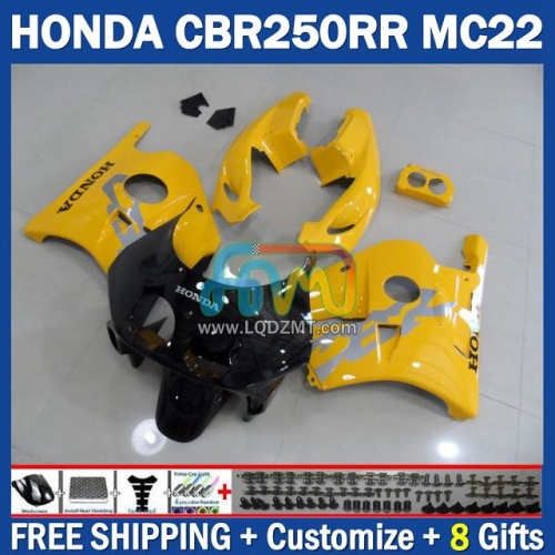 Lucky Yellow Black Injection Molding Full Body Kit 100% Fit For HONDA CBR250RR MC22 90 91 92 93 94 95 96 97 98 99 243No.89 CBR250 CBR 250CC 250 RR 250RR 1990 1991 1992 1993 1995 1996 1997 1998 1999 Frame Bodywork Motorcycle Fairing Kit Free Shipping