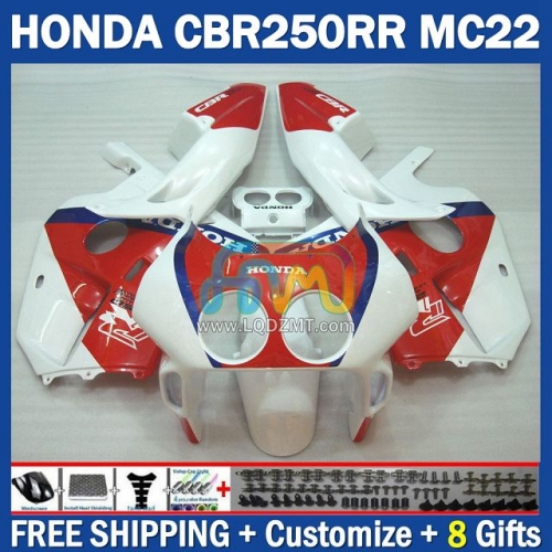 Stock White Red Injection Molding Full Body Kit 100% Fit For HONDA CBR250RR MC22 90 91 92 93 94 95 96 97 98 99 243No.101 CBR250 CBR 250CC 250 RR 250RR 1990 1991 1992 1993 1995 1996 1997 1998 1999 Frame Bodywork Motorcycle Fairing Kit Free Shipping