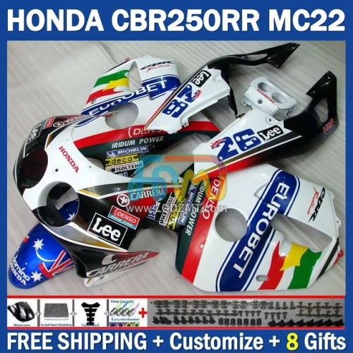 White Blue Black Injection Molding Full Body Kit 100% Fit For HONDA CBR250RR MC22 90 91 92 93 94 95 96 97 98 99 243No.106 CBR250 CBR 250CC 250 RR 250RR 1990 1991 1992 1993 1995 1996 1997 1998 1999 Frame Bodywork Motorcycle Fairing Kit Free Shipping