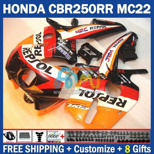 Stock Repsol Orange Injection Molding Full Body Kit 100% Fit For HONDA CBR250RR MC22 90 91 92 93 94 95 96 97 98 99 243No.107 CBR250 CBR 250CC 250 RR 250RR 1990 1991 1992 1993 1995 1996 1997 1998 1999 Frame Bodywork Motorcycle Fairing Kit Free Shipping