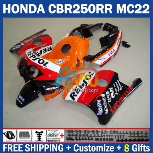 Hot Repsol Orange Injection Molding Full Body Kit 100% Fit For HONDA CBR250RR MC22 90 91 92 93 94 95 96 97 98 99 243No.95 CBR250 CBR 250CC 250 RR 250RR 1990 1991 1992 1993 1995 1996 1997 1998 1999 Frame Bodywork Motorcycle Fairing Kit Free Shipping