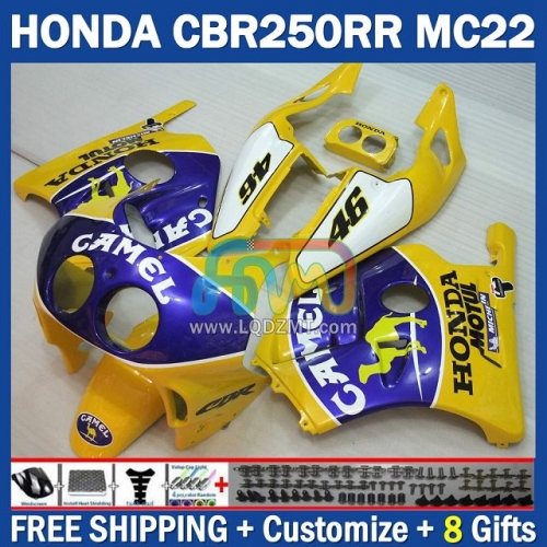 Blue Yellow White Injection Molding Full Body Kit 100% Fit For HONDA CBR250RR MC22 90 91 92 93 94 95 96 97 98 99 243No.110 CBR250 CBR 250CC 250 RR 250RR 1990 1991 1992 1993 1995 1996 1997 1998 1999 Frame Bodywork Motorcycle Fairing Kit Free Shipping