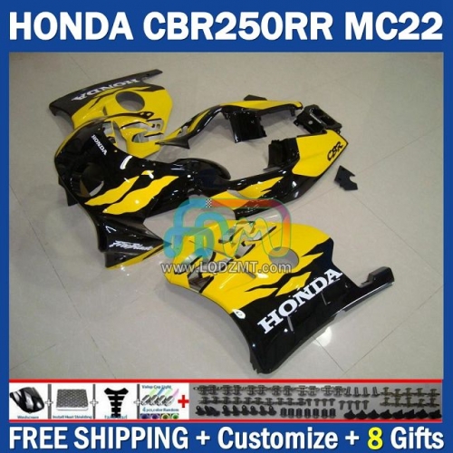 Lucky Yellow Black Injection Molding Full Body Kit 100% Fit For HONDA CBR250RR MC22 90 91 92 93 94 95 96 97 98 99 243No.91 CBR250 CBR 250CC 250 RR 250RR 1990 1991 1992 1993 1995 1996 1997 1998 1999 Frame Bodywork Motorcycle Fairing Kit Free Shipping