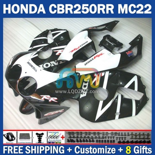 Matte Black White Injection Molding Full Body Kit 100% Fit For HONDA CBR250RR MC22 90 91 92 93 94 95 96 97 98 99 243No.105 CBR250 CBR 250CC 250 RR 250RR 1990 1991 1992 1993 1995 1996 1997 1998 1999 Frame Bodywork Motorcycle Fairing Kit Free Shipping