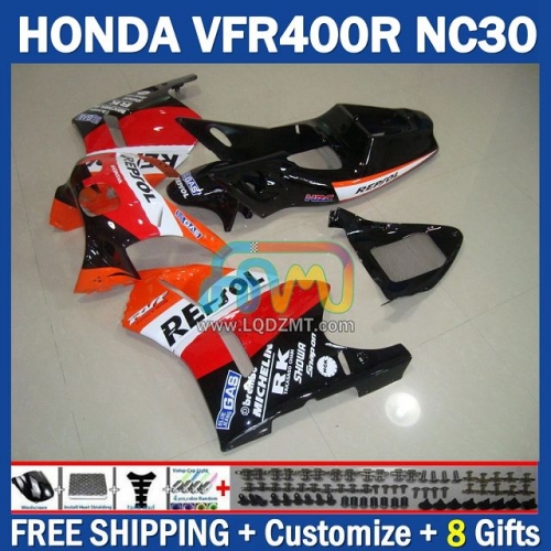 Orange Black Repsol ABS Full Body Kit For HONDA VFR400R RVF VFR 400 VFR400 R 400R 89 90 91 92 93 Cowling 245No.63 NC30 89-93 RVF400R RVF 400R 1989 1990 1991 1992 1993 Years Frame Bodywork Free Customization OEM Motorcycle Fairing Kit With Free Shipping