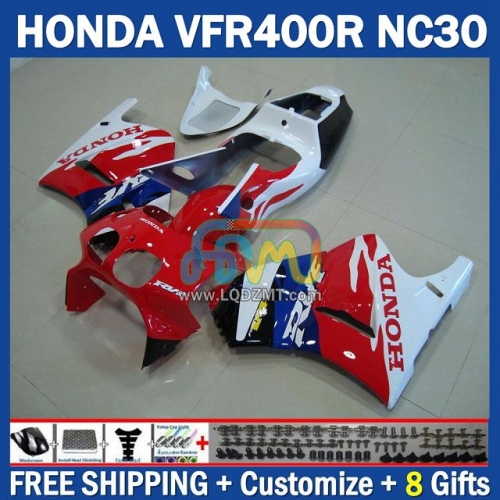 Stock Blue White ABS Full Body Kit For HONDA VFR400R RVF VFR 400 VFR400 R 400R 89 90 91 92 93 Cowling 245No.62 NC30 89-93 RVF400R RVF 400R 1989 1990 1991 1992 1993 Years Frame Bodywork Free Customization OEM Motorcycle Fairing Kit With Free Shipping