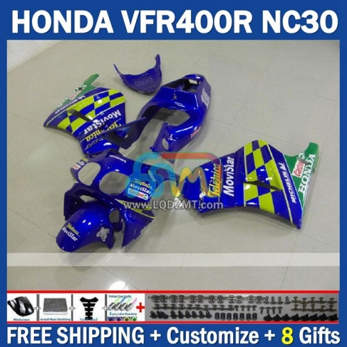 Stock Movistar Blue ABS Full Body Kit For HONDA VFR400R RVF VFR 400 VFR400 R 400R 89 90 91 92 93 Cowling 245No.65 NC30 89-93 RVF400R RVF 400R 1989 1990 1991 1992 1993 Years Frame Bodywork Free Customization OEM Motorcycle Fairing Kit With Free Shipping