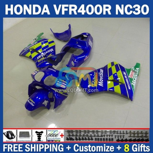New Movistar Blue ABS Full Body Kit For HONDA VFR400R RVF VFR 400 VFR400 R 400R 89 90 91 92 93 Cowling 245No.61 NC30 89-93 RVF400R RVF 400R 1989 1990 1991 1992 1993 Years Frame Bodywork Free Customization OEM Motorcycle Fairing Kit With Free Shipping