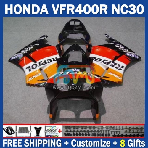 Repsol Orange Black ABS Full Body Kit For HONDA VFR400R RVF VFR 400 VFR400 R 400R 89 90 91 92 93 Cowling 245No.57 NC30 89-93 RVF400R RVF 400R 1989 1990 1991 1992 1993 Years Frame Bodywork Free Customization OEM Motorcycle Fairing Kit With Free Shipping