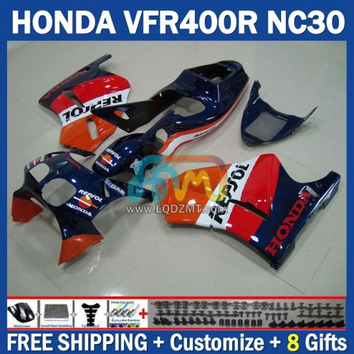 Repsol Blue Orange ABS Full Body Kit For HONDA VFR400R RVF VFR 400 VFR400 R 400R 89 90 91 92 93 Cowling 245No.72 NC30 89-93 RVF400R RVF 400R 1989 1990 1991 1992 1993 Years Frame Bodywork Free Customization OEM Motorcycle Fairing Kit With Free Shipping