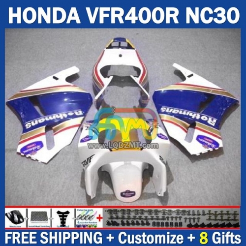 Factory Blue White ABS Full Body Kit For HONDA VFR400R RVF VFR 400 VFR400 R 400R 89 90 91 92 93 Cowling 245No.55 NC30 89-93 RVF400R RVF 400R 1989 1990 1991 1992 1993 Years Frame Bodywork Free Customization OEM Motorcycle Fairing Kit With Free Shipping