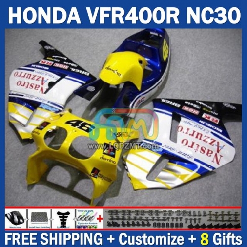 Factory Yellow White ABS Full Body Kit For HONDA VFR400R RVF VFR 400 VFR400 R 400R 89 90 91 92 93 Cowling 245No.59 NC30 89-93 RVF400R RVF 400R 1989 1990 1991 1992 1993 Years Frame Bodywork Free Customization OEM Motorcycle Fairing Kit With Free Shipping